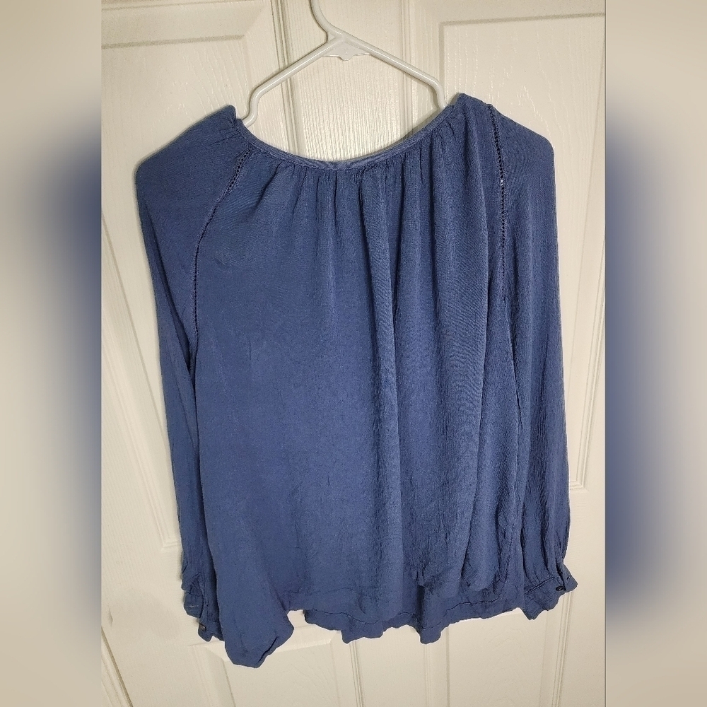 A.N.A Women Top Keyhole Bijou Blue Pleated Blouse XXL - Picture 2 of 8